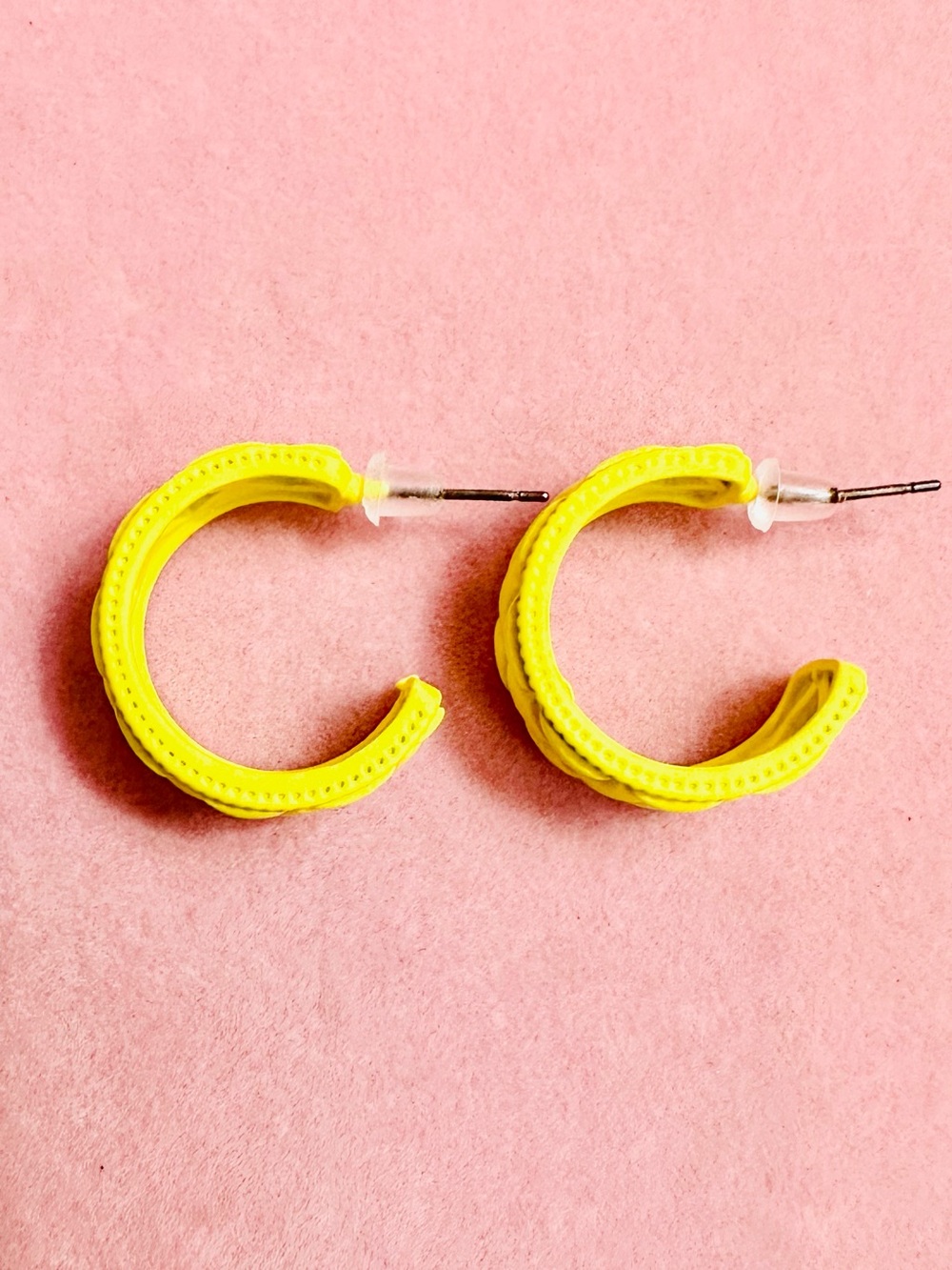 Yellow Textured Hoop Earrings